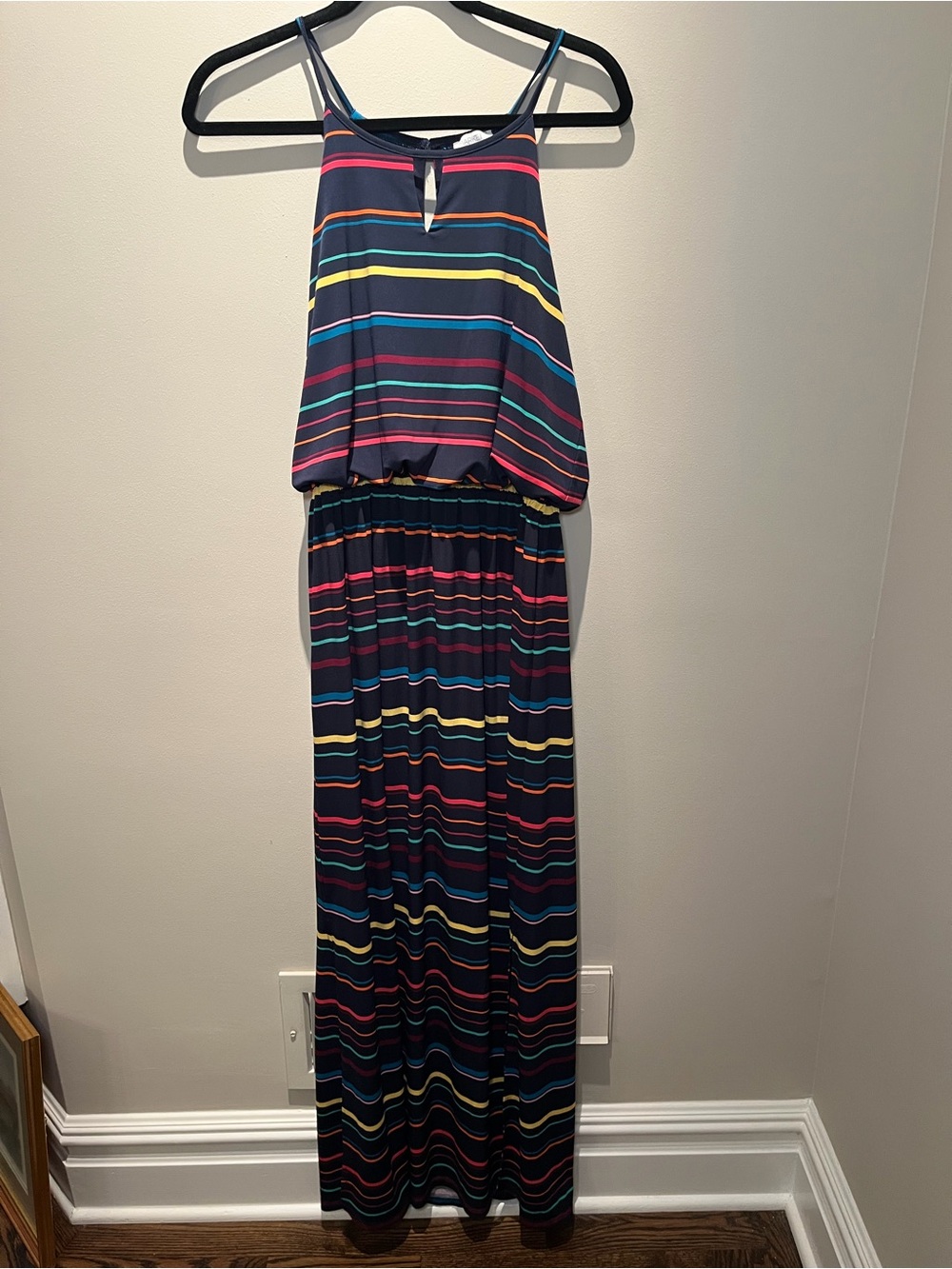 Market & Spruce Navy Maxi Dress with Multicolor Stripes